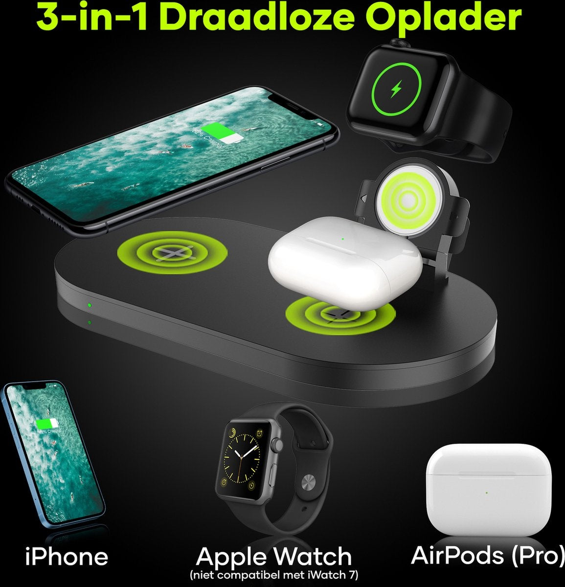 MW® DO01 - Chargeur sans fil 3-en-1 iPhone - Chargeur sans fil - Station de charge Apple et Android