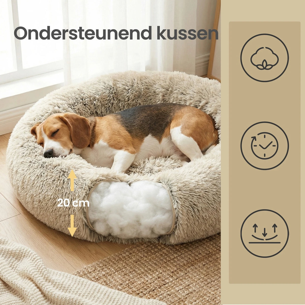 JOYFURNOS Panier pour chien en forme de beignet avec coussin amovible et lavable - Canapé en peluche douce - 70 cm - Kaki