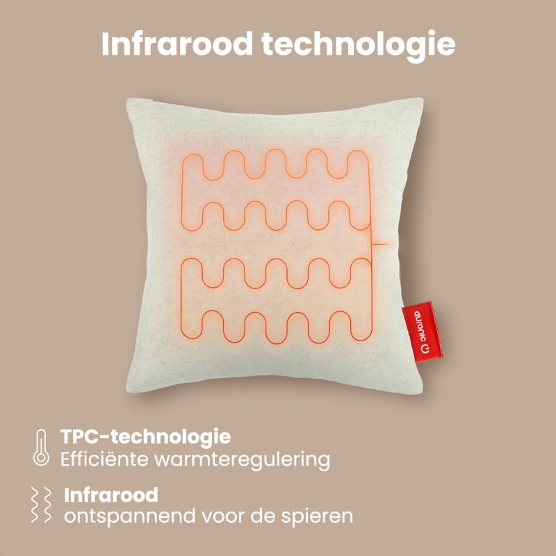 Auronic Heat Pillow Classic - oreiller électrique infrarouge sans fil et rechargeable - 45x45 cm - taupe