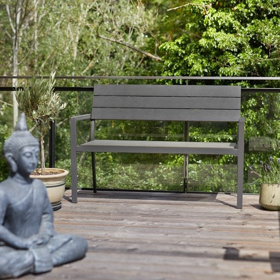 tectake® - Banc de jardin - Banc 2 places avec structure en aluminium et lattes Hi-Impact - Convient pour la terrasse, le parc, le balcon, les meubles de jardin et la maison - Durable, résistant aux intempéries, facile à assembler - Max. 250kg - gris fonc