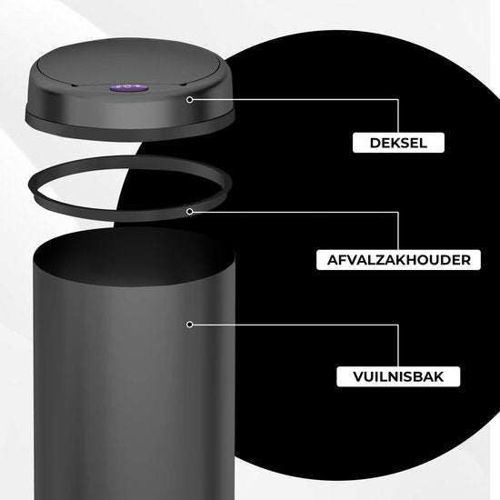 Bayt Trash can - Trash can 50 Liter - Trash with Sensor - Garbage can - Garbage can - Waste bin - Black