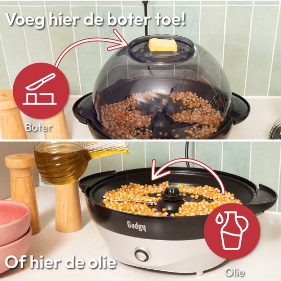 Machine à pop-corn ronde Gadgy avec revêtement antiadhésif - Machine à pop-corn silencieuse et rapide - 5 litres - Funcooking pour les fêtes et les enfants - Poêle à pop-corn - Cadeau pour enfant