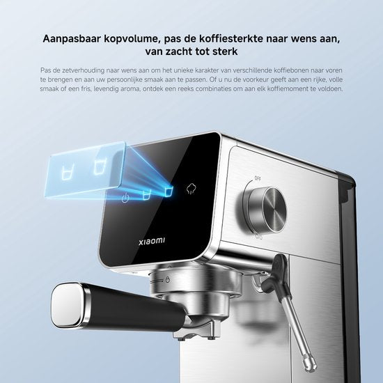 Machine à expresso semi-automatique Xiaomi | Machine à expresso | Pression de pompe de 20 bars | 1 350 W | Réservoir d'eau de 0,9 L | Mousseur à lait en acier inoxydable | 1 ou 2 tasses | Compacte