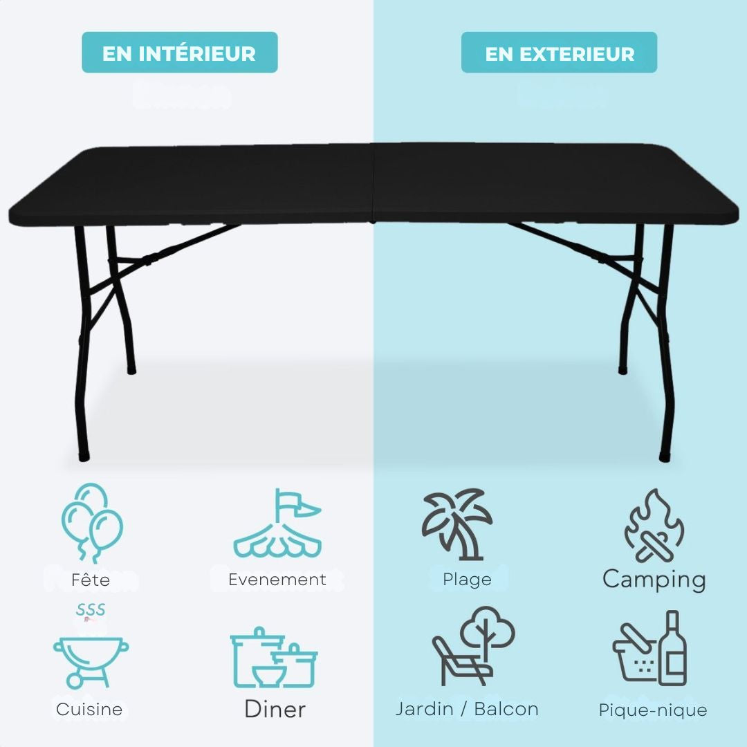 Table pliante LifeGoods - 70x180cm - ajustable et robuste - Résiste aux intempéries - pour l'extérieur - Noir