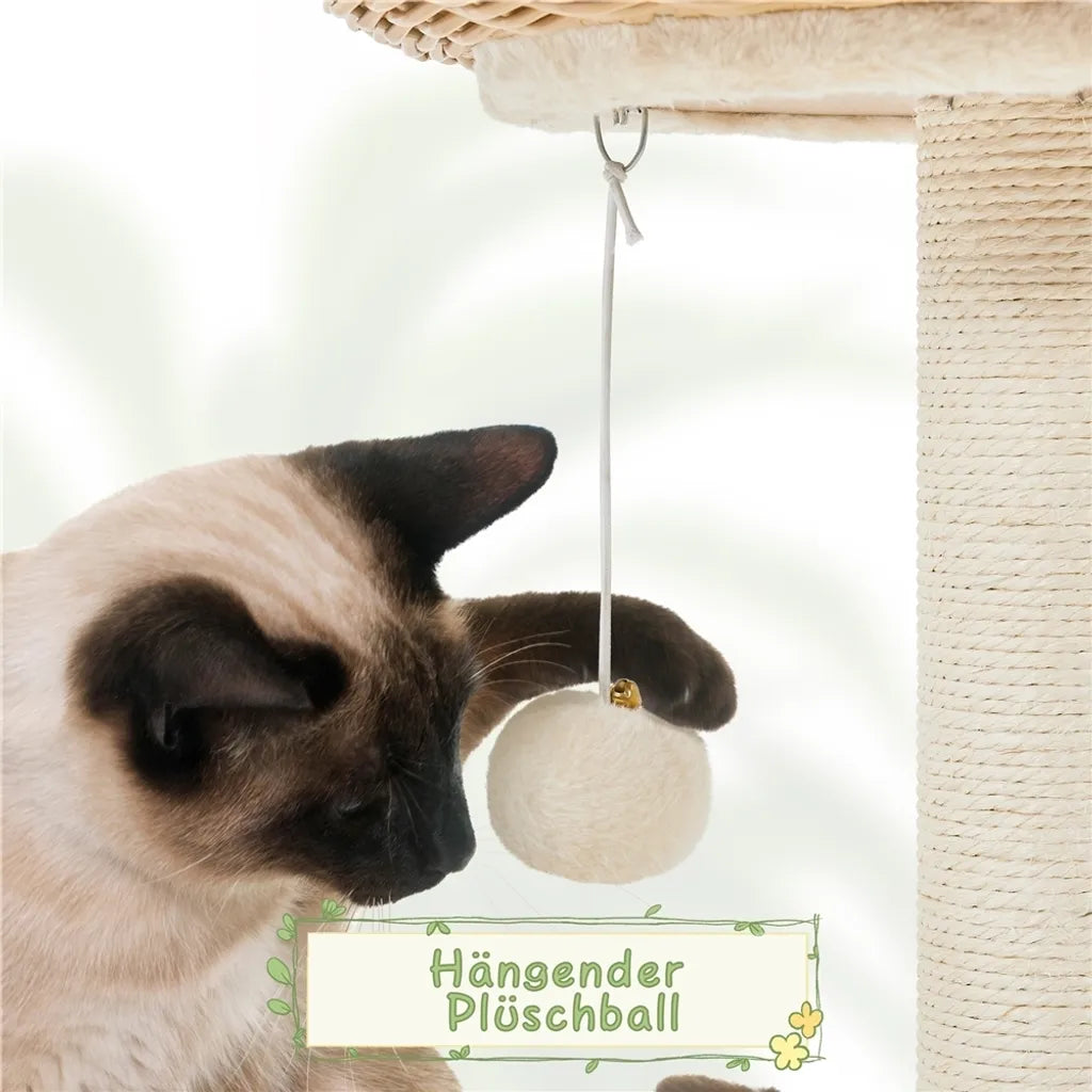 Yaheetech Arbre à chat 137,5 cm en rotin avec maison pour chat, beige