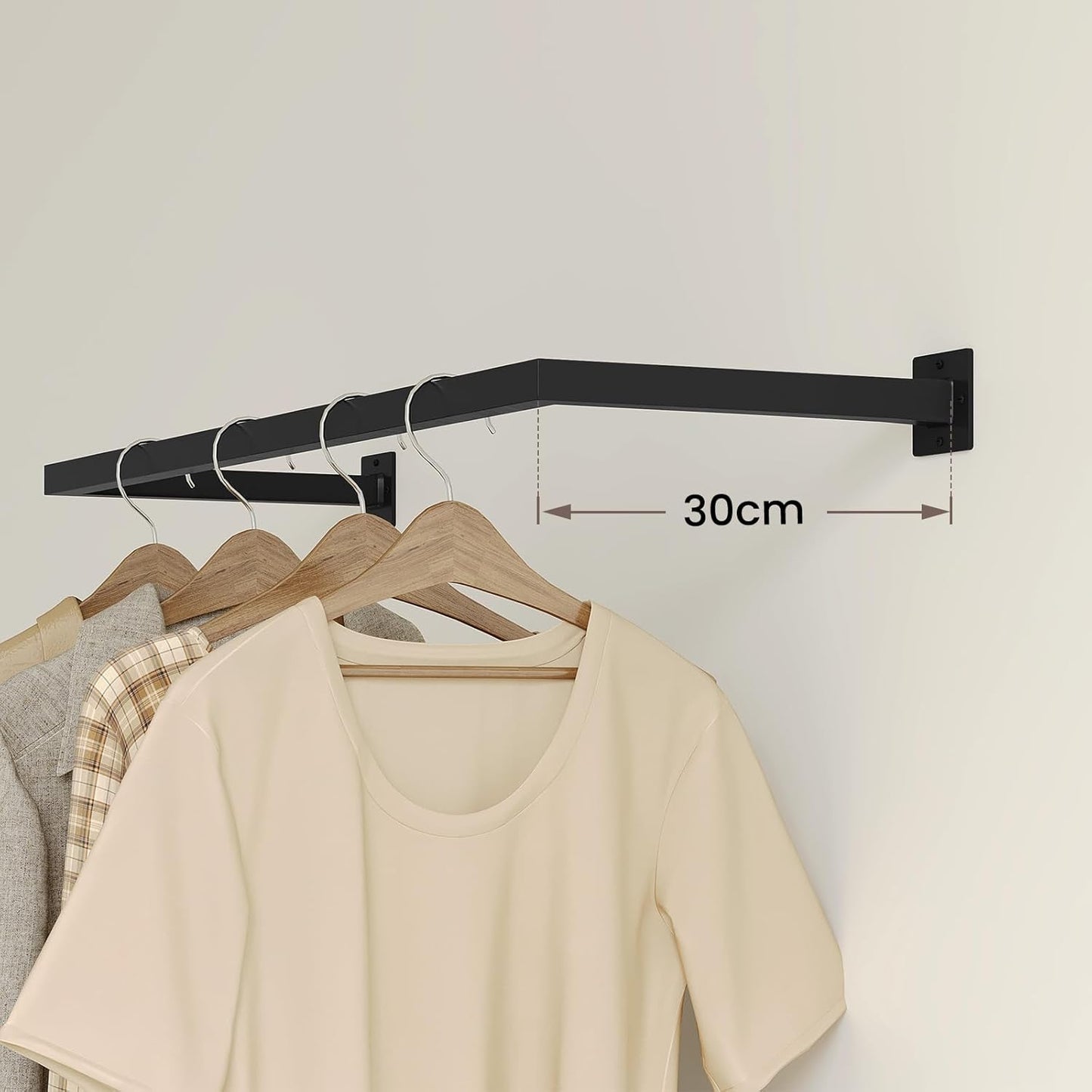 eSituro Wall Clothes Rack Black - Portemanteau mural industriel - 50 kg - 64 x 6,5 x 30 cm