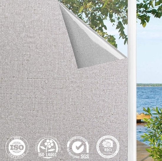 Homewell Film pour fenêtre HR++ 70x300 - Isolation et protection solaire - Anti-vue - Statique - Aspect lin Gris