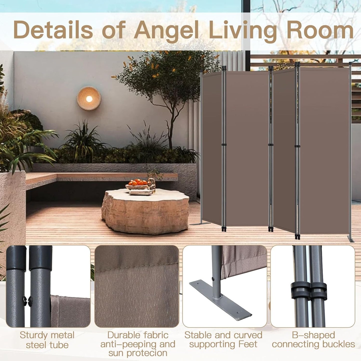Angel Living Paravent - 4 Panneaux - 224 x 165 cm - Marron