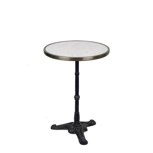 Table de bistrot en marbre de Carrare italien blanc - 51 cm Ø - Base en fonte noire