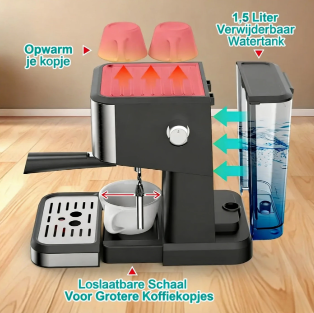 Machine à expresso Iagreea CM3050 - 20 bars - Buse à vapeur - 1,5 L - Acier inoxydable