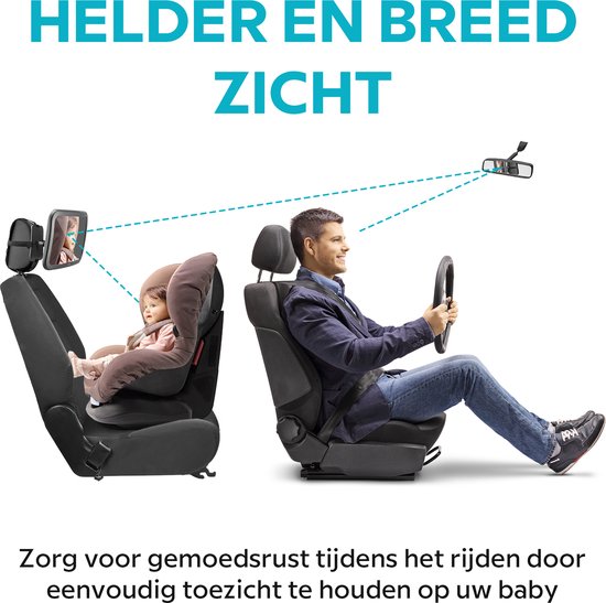 Miroir de voiture Happy Goods Baby XL - Rétroviseur - 35x19 cm - Ajustable à 360° - Miroir de voiture pour bébé - Miroir de sécurité - Miroir de siège arrière pour bébé