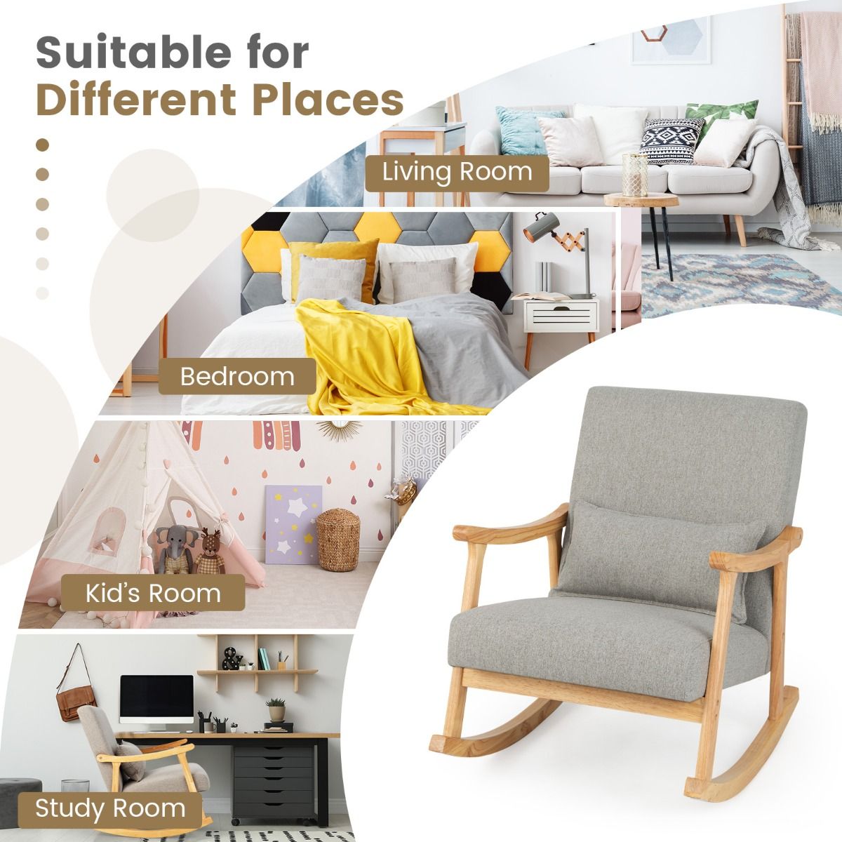 Fauteuil à bascule Coast - dossier haut - assise rembourrée - gris