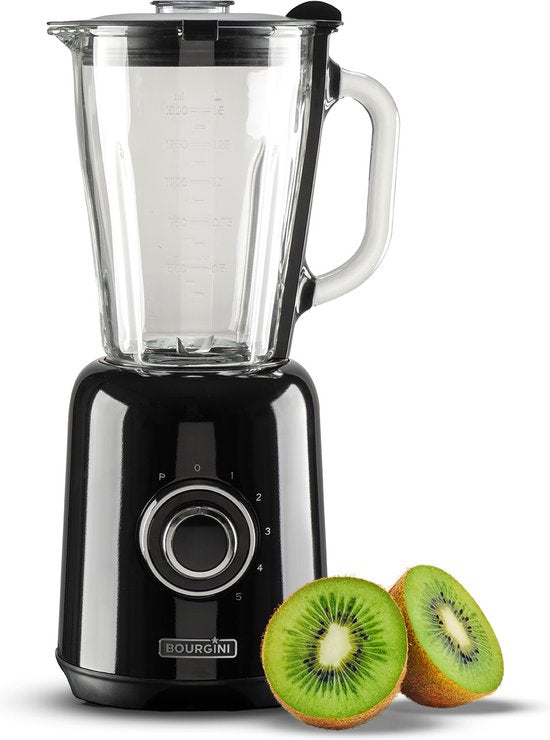 Mixeur Bourgini Retro - 5 vitesses et fonction pulse - 1,5 litre - Mixeur à smoothies - 500 watts - Noir