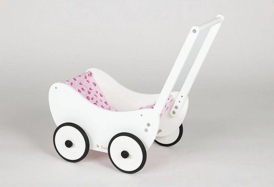 Poussette pour poupées en bois Pinolino « Trixi » - Adorable berceau durable – En hêtre massif avec couette « Cœurs » - blanc