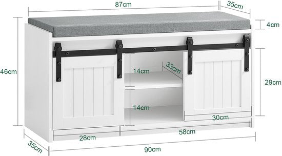 SoBuy Meuble d'entrée avec portes coulissantes, banc à chaussures à 6 compartiments pour l'entrée, 90x35x46 cm, blanc, FSR133-K-W