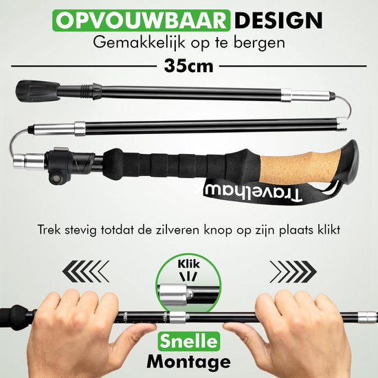 Bâtons de marche nordique Travelhawk Bâtons de trekking - randonnée - trekking - ajustable - pliable - alternativement télescopique et rétractable