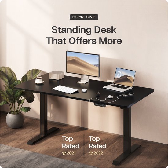 Bureau assis-debout Desktronic HomeOne à réglage électrique de la hauteur, structure noire, plateau 120 x 60 - 160 x 80 cm