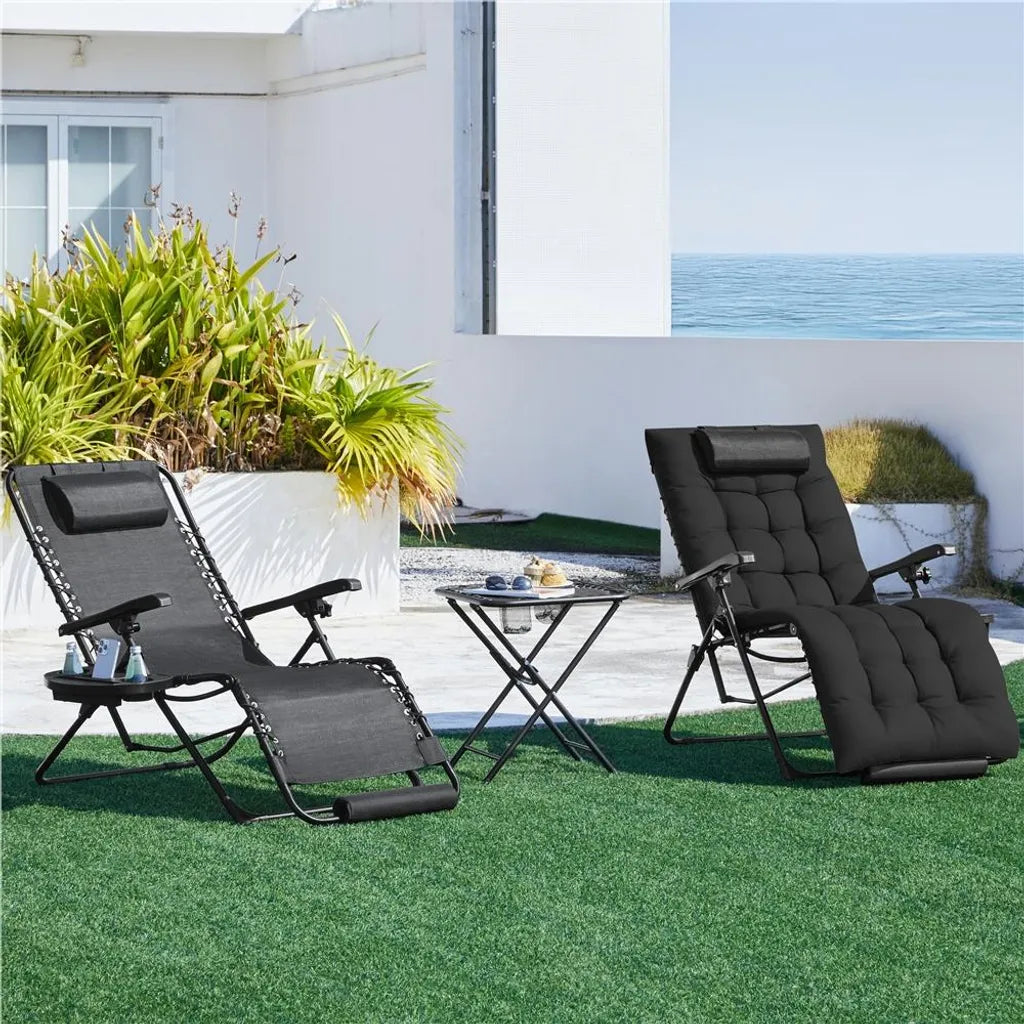 Yaheetech Zero Gravity Lounger 166.5 x 74.5 cm - Ajustable - Pliable - Coussin de tête - Porte-gobelet - Noir