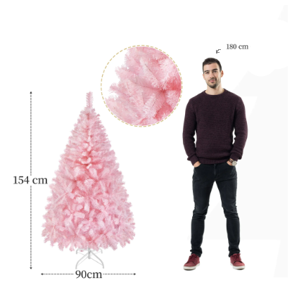 Sapin de Noël artificiel Yaheetech 154 cm - Rose - 398 branches - Pied pliable