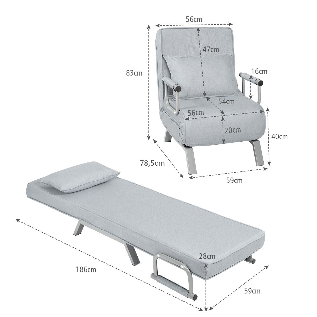 Coast Cabrio Sleep Sofa Fauteuil pliant Besinbedbank Canapé-lit 5 positions Light Grey