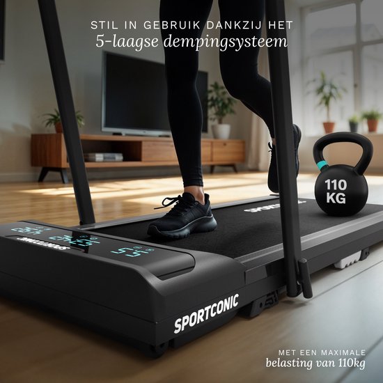 Sportconic Tapis de course 1-12km/h - Tapis de marche - Tapis de course pliable - Tapis de marche - Avec support de tablette et télécommande inclus