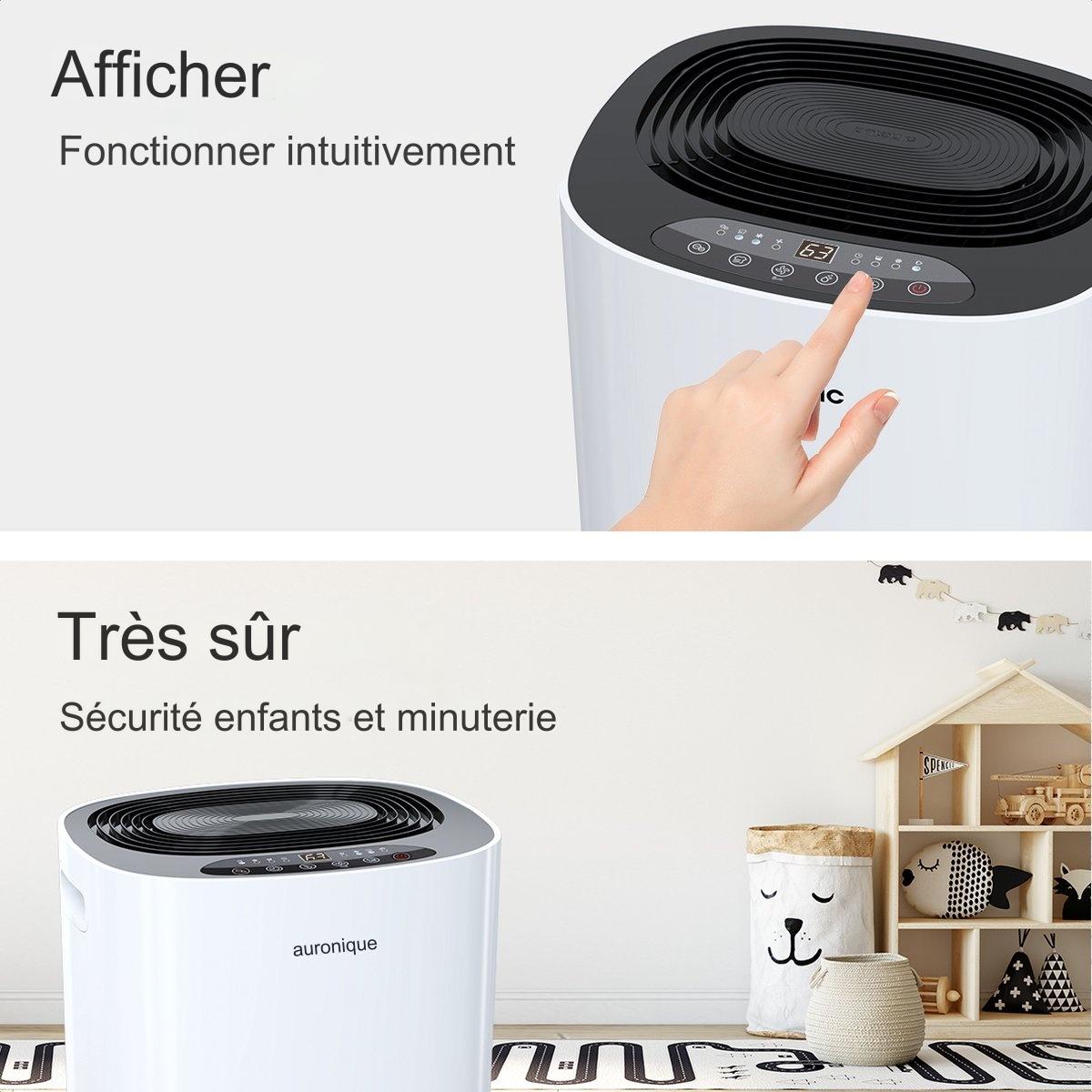 Déshumidificateur 2-en-1 – Auronic – Purificateur d’air – 60 m² – Réservoir 5 L – Affichage intuitif – Tuyau d’évacuation inclus - blanc