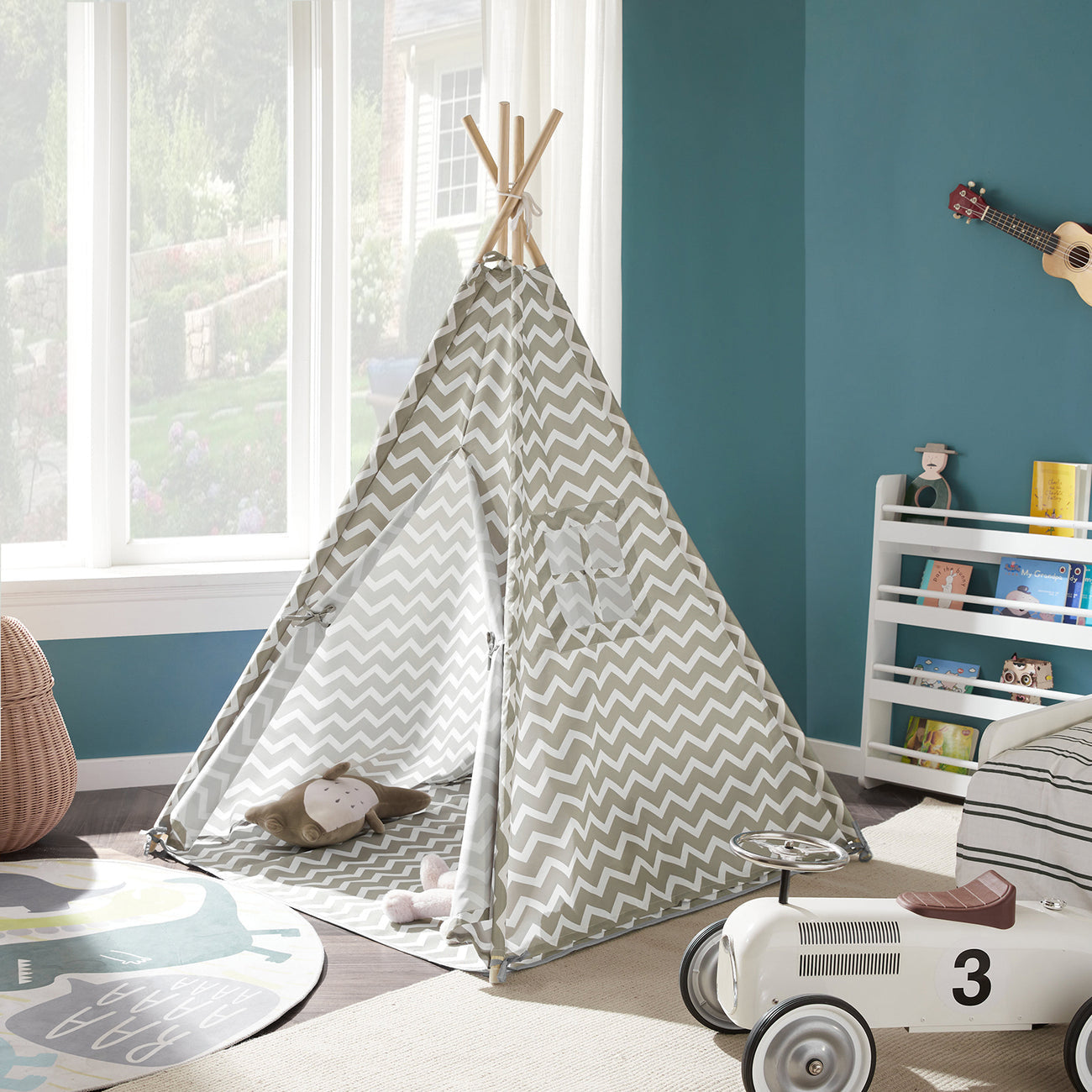 SoBuy OSS03 Tente Tipi pour enfants 112 x 112 x 158 cm - Blanc/ Gris