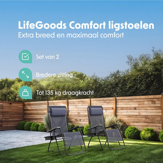 LifeGoods Chaises de jardin pliables - 2 pièces - chaise longue de jardin - 30°-90° réglable - métal - bleu