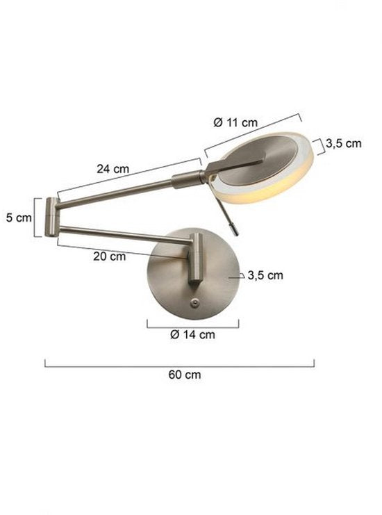 Steinhauer Turound LED - Applique murale moderne - Acier - H : 17 cm - Ø : 14 cm - Universelle - Pour l'intérieur - Métal - Appliques murales - Chambre à coucher - Salon