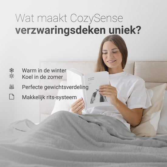 Couverture lestée CozySense® 5 kg - Couverture lestée - Couverture lestée avec répartition de la pression GLASS-Flow® - Couverture lavable incluse - 140x200 cm - Gris