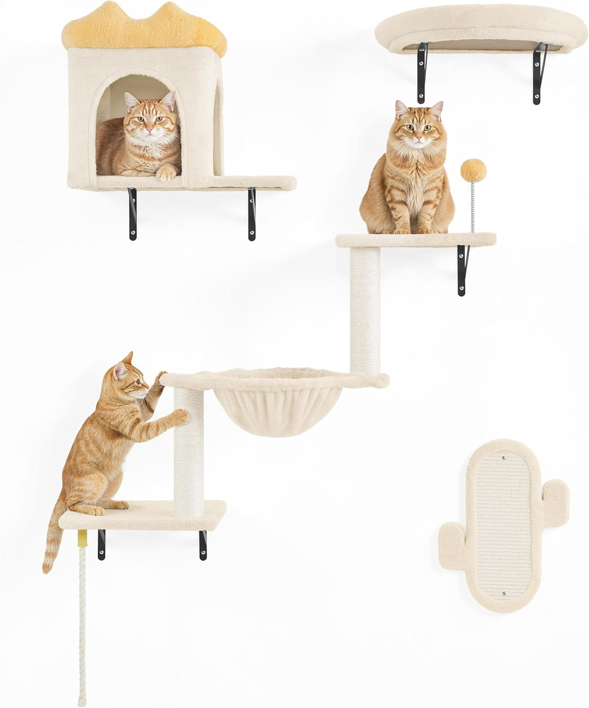 Yaheetech Mur d'escalade pour chats - 4 pièces - avec grattoir et panier - Beige