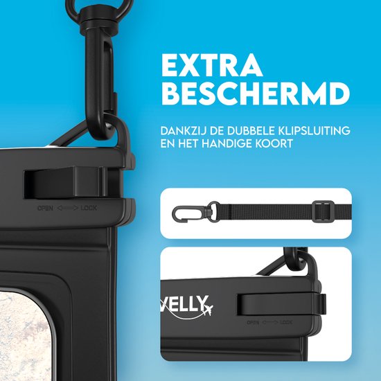 Travelly® Waterproof Phone Case With Extra Storage Compartment - Universal Underwater Case for Smartphone - Convient à tous les téléphones - Drybag - Pour les vacances, la natation et les sports nautiques - Noir