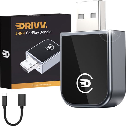 Drivv. Dongle CarPlay 2-en-1 - Connexion USB-C et USB-A - CarPlay sans fil - Noir