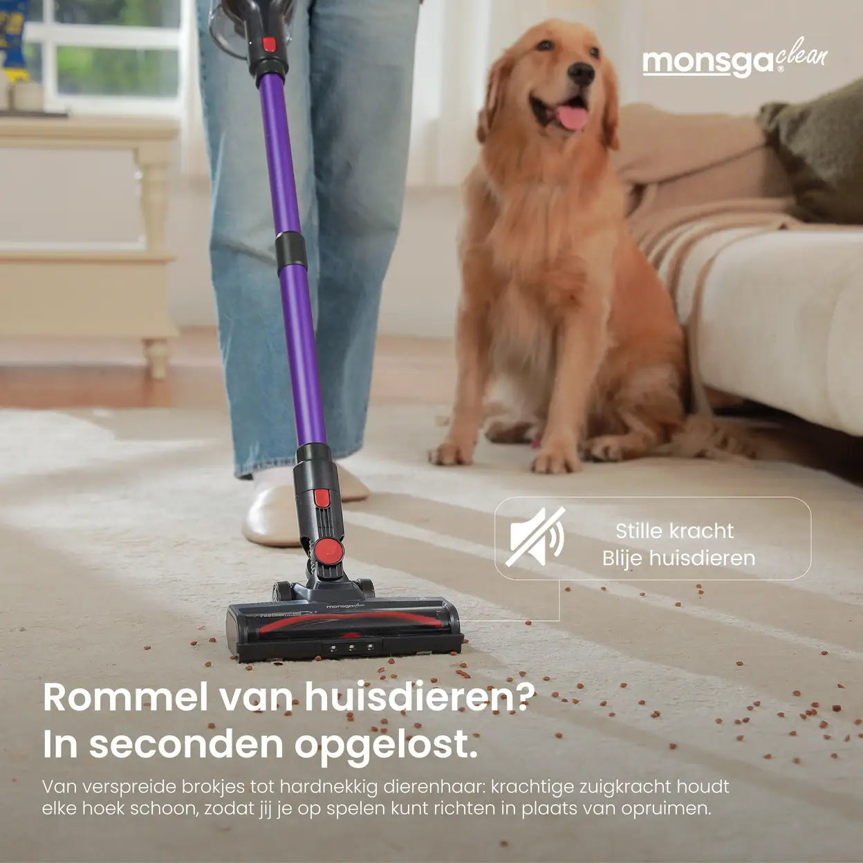 Aspirateur balai sans fil Monsga M100 55 000 Pa - Autonomie de 45 min - Réservoir à poussière de 1,8 L - Écran tactile à LED - Brosse anti-enchevêtrement - Voyant LED vert