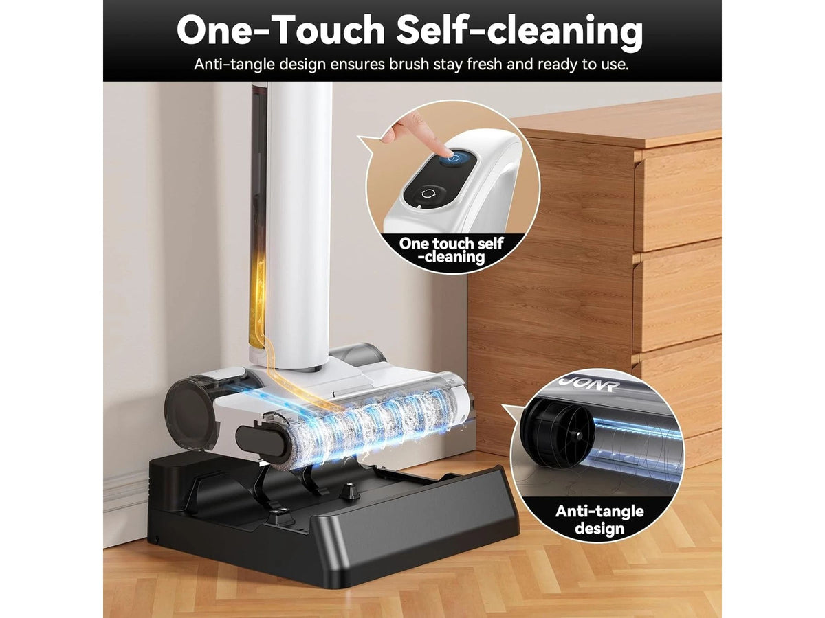 Aspirateur JONR S20 Pro Wet & Dry avec station d'accueil – Conception à 180° pouvant se poser à plat – Nettoyeur de sols humides et secs – Blanc