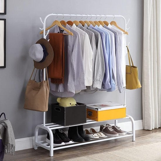 Portant à vêtements - Avalo - Métal - 110x33x150 CM - Dressing / Vestiaire de chambre - Rangement pour chaussures - Blanc