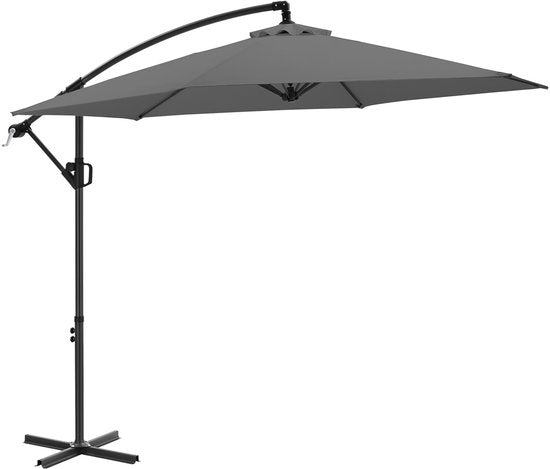 tectake® Parasol à pied flottant - 3 x 3 m - Parasol de jardin - Orientable - Polyester hydrofuge avec protection UV - Housse incluse - Gris