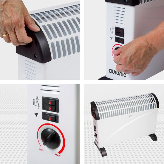 Auronic Convecteur électrique - 750/1250/2000 Watts - Avec ventilateur - Chauffage - Ventilateur - Blanc