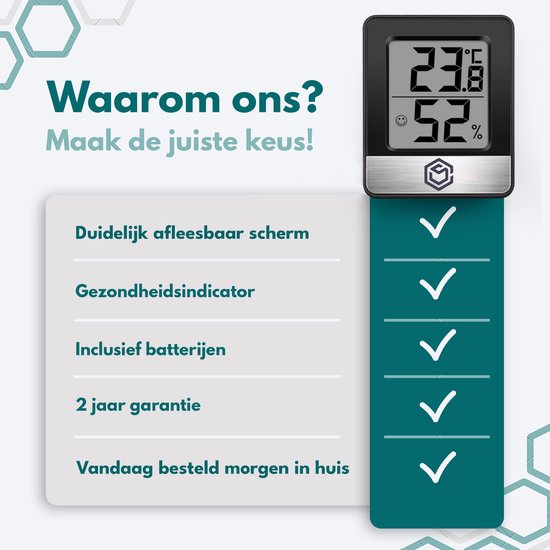 Ease Electronicz Hygromètre - Humidimètre - Station météo numérique - Humidimètre - Thermomètre d'intérieur - Pile incluse
