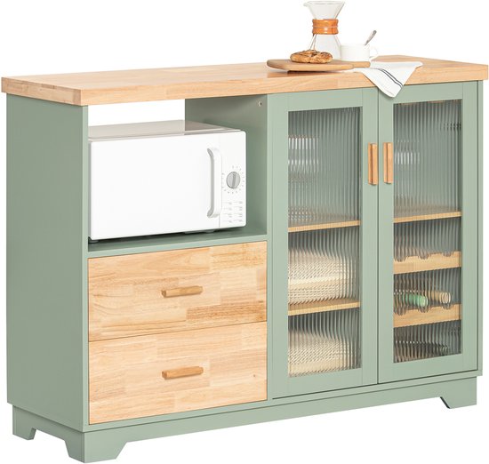 SoBuy FSB81-GR Meuble de cuisine - Meuble buffet vert avec tiroirs et portes en verre