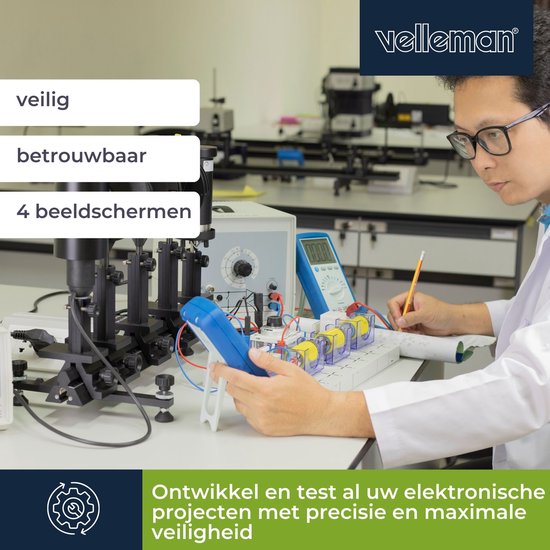 Velleman Alimentation de laboratoire, réglable, 2 x 0-30 VDC/0-3 A, + 5 VDC fixe/3 A, limitation de courant, protection contre les courts-circuits, 4 écrans LCD, gris