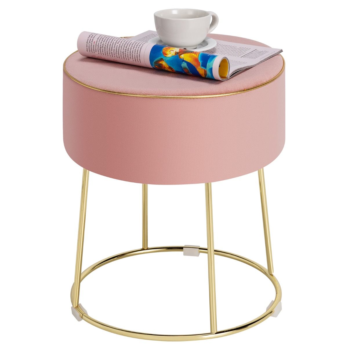 Pouf rond en velours Coast avec pieds métalliques - Tabouret rembourré pour maquillage - Capacité de charge : 150 kg - 34 x 34 x 41 cm - Rose