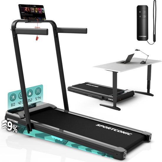 Sportconic Tapis de course 1-12km/h - Tapis de marche - Tapis de course pliable - Tapis de marche - Avec support de tablette et télécommande inclus