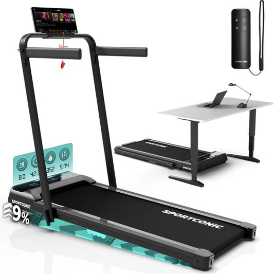 Sportconic Tapis de course 1-12km/h - Tapis de marche - Tapis de course pliable - Tapis de marche - Avec support de tablette et télécommande inclus