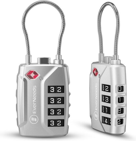 Serrure de valise - EverNeeds - Serrure TSA - Cadenas à 4 chiffres - Serrure à chiffres - Argent - 2 pièces