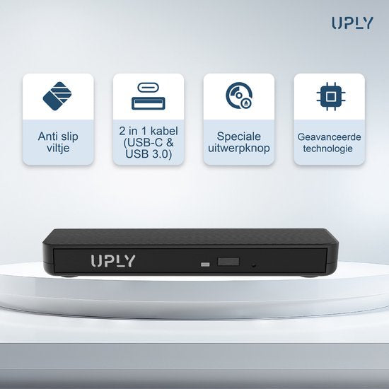 Lecteur DVD externe - UPLY - Windows et Mac - USB C et USB 3.0 - Pour ordinateur portable - Lecteur et graveur DVD externe - CD