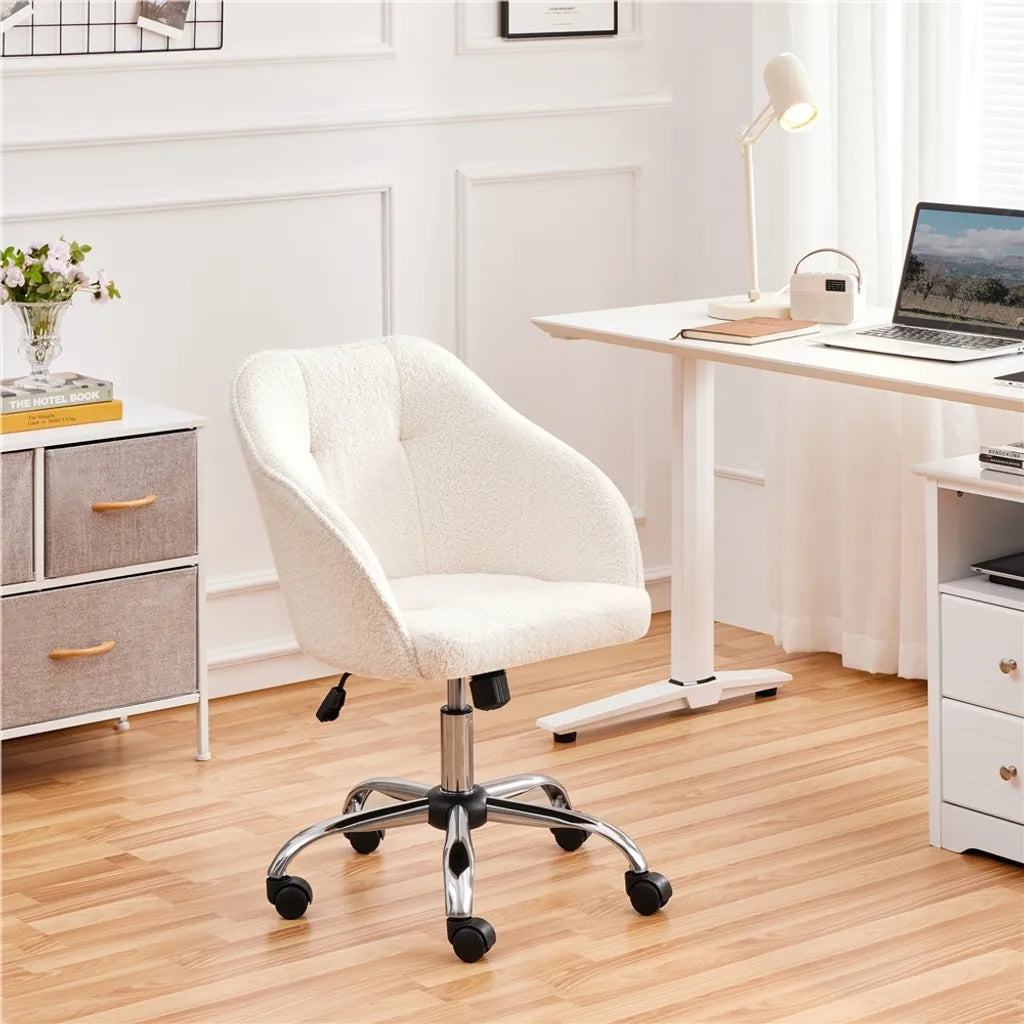 Chaise de bureau ergonomique Yaheetech 60 x 60 x 76,5-86,5 cm - Ivoire - Chaise pivotante réglable avec revêtement en velours
