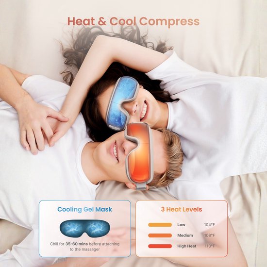 Appareil de massage pour les yeux RENPHO Eyeris 3 - Pour le contour des yeux et les tempes - Fonction chaleur et option rafraîchissante - Avec commande vocale et Bluetooth - Différentes intensités - Or rose