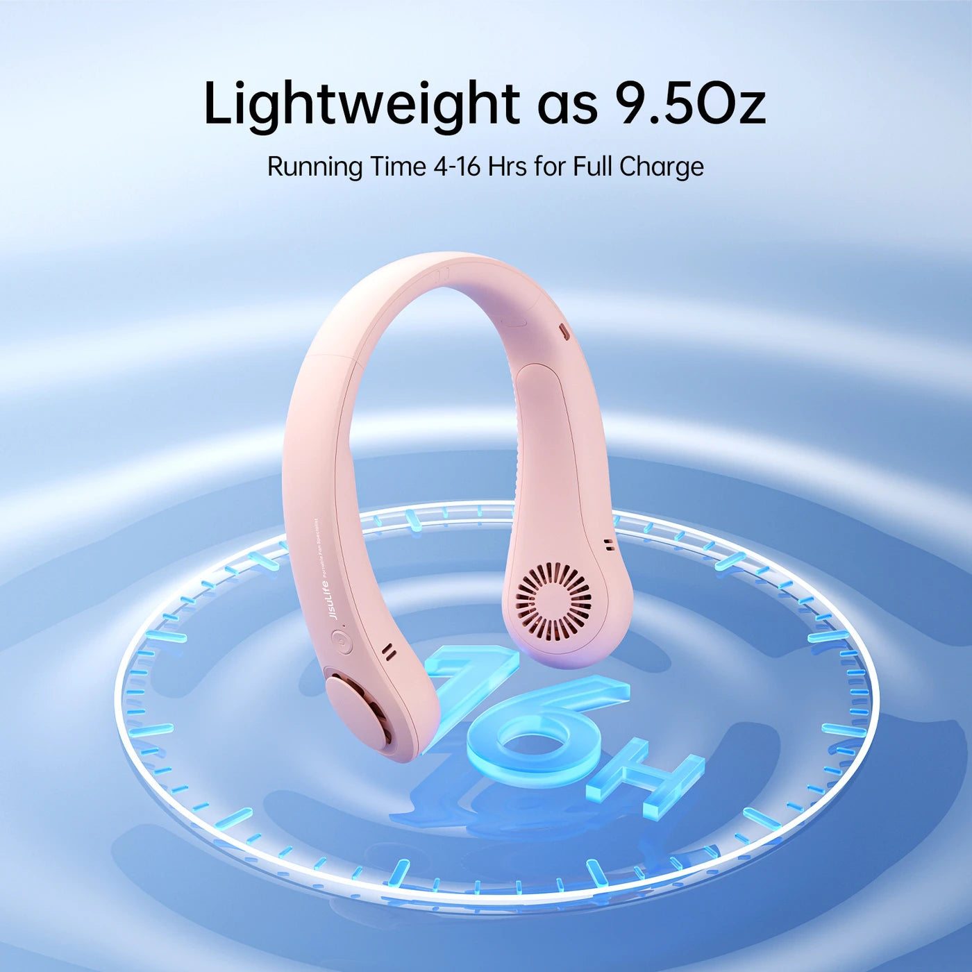 Ventilateur de cou Jisulife Life 3 - Rose - Sans pales - 5 vitesses - 4 000 mAh - Jusqu'à 16 heures - 78 ouvertures d'aération - 253 g