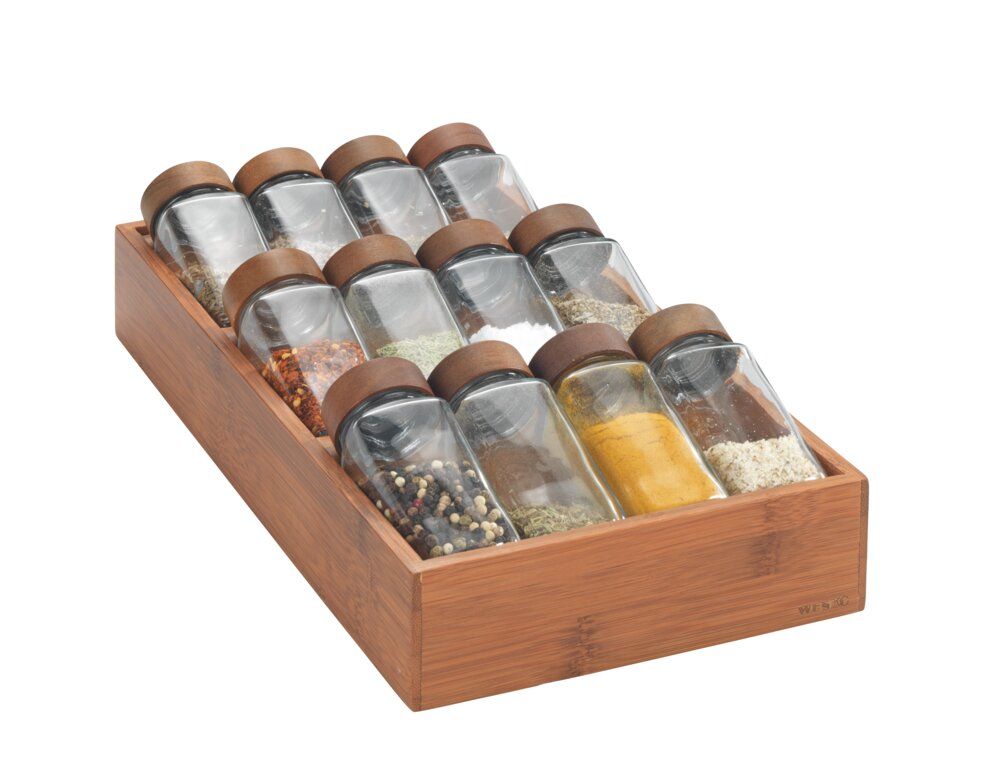 WENKO Porte-épices à tiroir en bambou fumé - 38 x 20 x 6 cm - Pour pots à épices